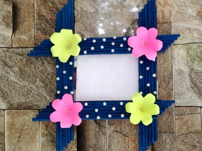 DIY photo frame using newspaper stick. how to make photo frame at home