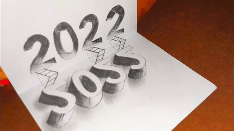 How to draw 2022 , 3D drawing Trick Art on paper