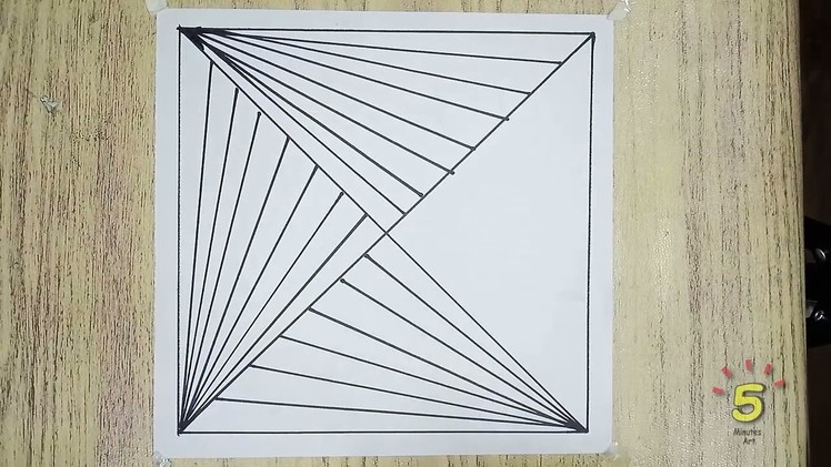 How to draw 3D line illusion on flat paper.by 5 Minutes Art.