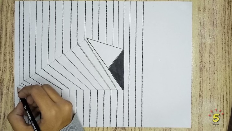 How to draw a 3D triangle on line paper.by 5 Minutes Art.