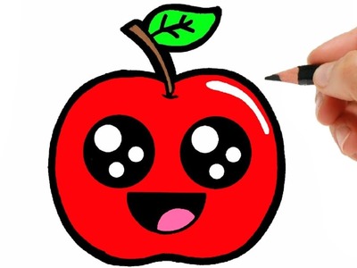 HOW TO DRAW A APPLE EASY STEP BY STEP - DRAWING AND COLORING A APPLE KAWAII