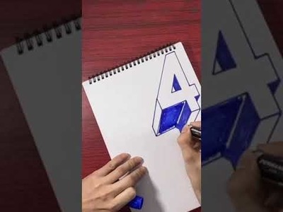 How to draw number 4  - 3D on paper.