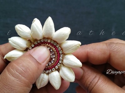 How to make jasmine flower billai.brooch.fresh flower rakhi.Bridal  hair accessories.pelli poolajada