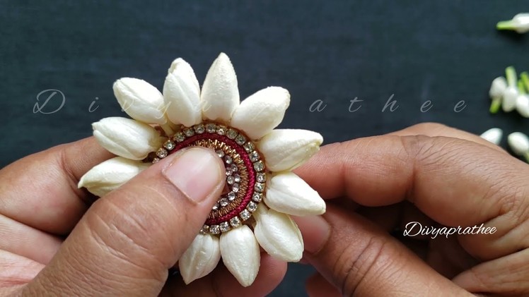How to make jasmine flower billai.brooch.fresh flower rakhi.Bridal  hair accessories.pelli poolajada