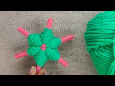 Superb Woolen Flower Making Trick Using Straw - Hand Embroidery Amazing Flower Design - Sewing Hack