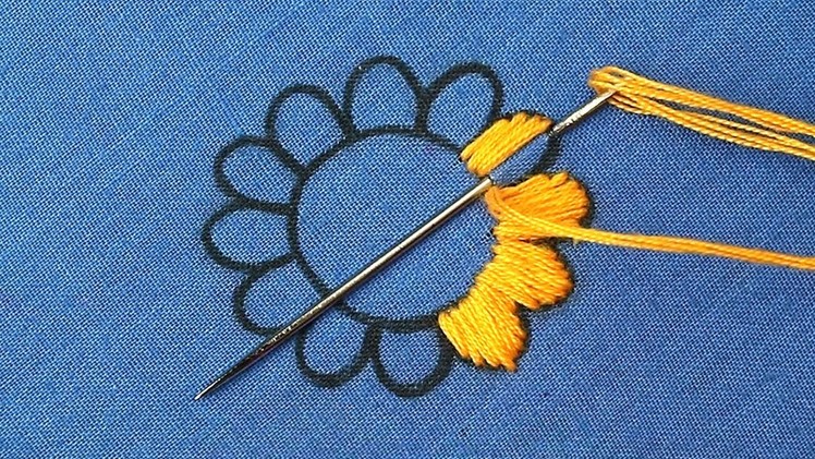 Amazing circle flower embroidery stitches, easy hand embroidery flower design, Circle Embroidery
