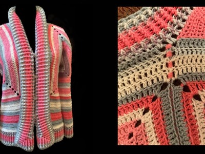 Crochet 2 Hexagons Cardigan. Jacket with Mandala yarn. Shawl Collar. Part 1 ????
