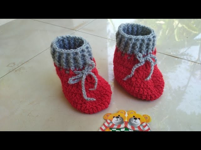 Crochet easy Baby Booties for 6 months babies. Christmas special shoes craft.Shoe Knitting craft.