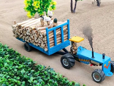 Diy mini tractor trolley woods loading | science project | @Mini Creative | @KeepVilla