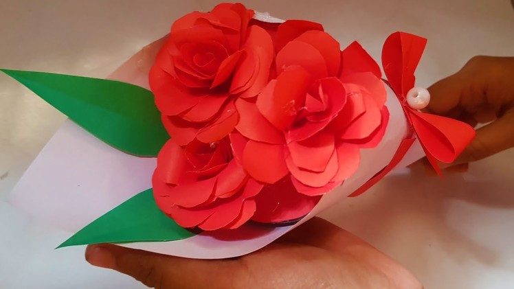 DIY Paper Flower BOUQUET  Birthday gift ideas Single Flower Bouquet making at Homemade