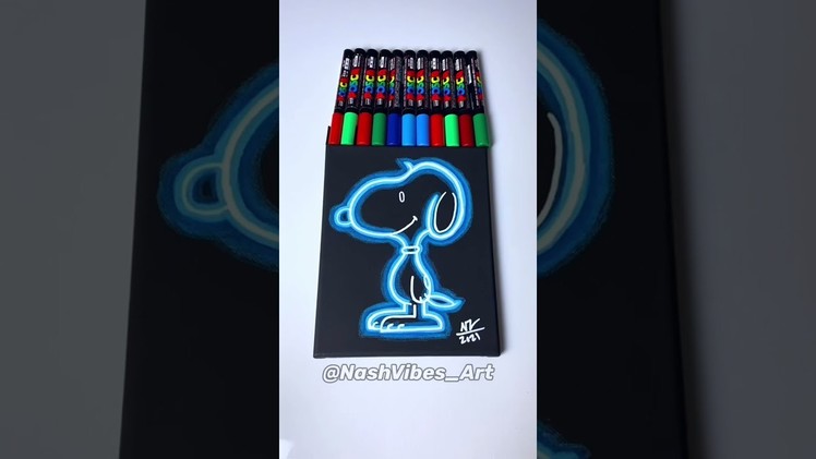 Drawing Snoopy with Posca Markers! Glow Effect! (#Shorts)