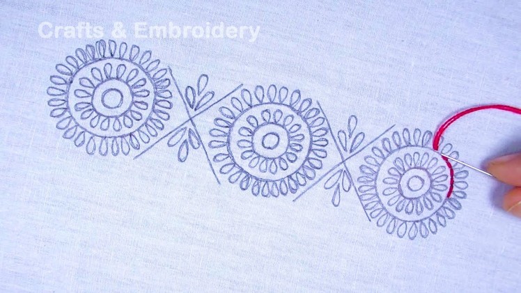 Hand Embroidery, Unique Flower Borderline Embroidery For Dress, Phulkari Dupatta Embroidery Design