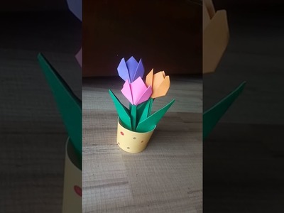 Home decoration idea|paper cup with tulip flower|DIY craft#shorts