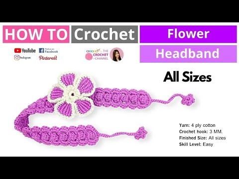 How to Crochet a Beautiful Flower Headband DIY A Baby Girl Headband English Pattern All Sizes