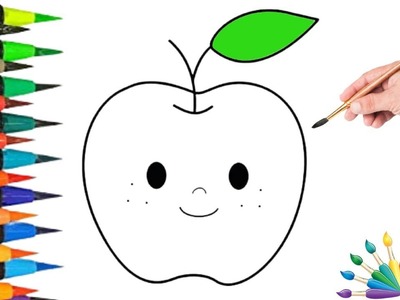 How to draw a beautiful red apple????Drawing for kids????Stickers and music for kids????Simple fruit drawing????
