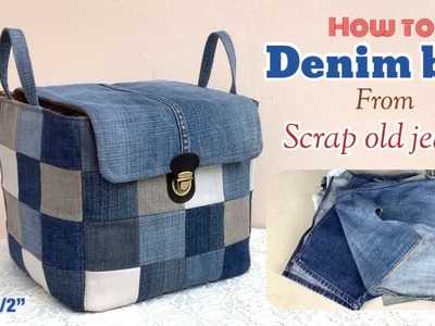 How to sew a denim box with lid from scrap old jeans tutorial, sewing diy a denim box with lid