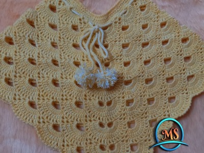 Stylish Crochet Poncho #Virus Stitch# 4 yo 5 years baby size #make in any size