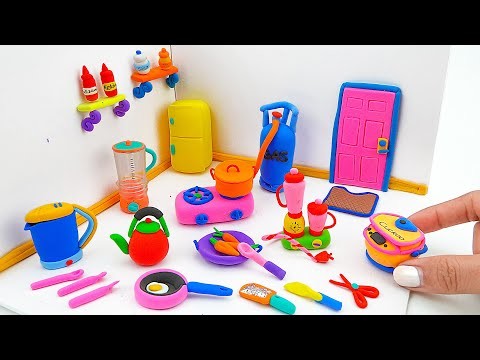 DIY How to Make Polymer Clay Miniature Kitchen Set | Easy Clay kitchen set |Dollhouse kitchen set