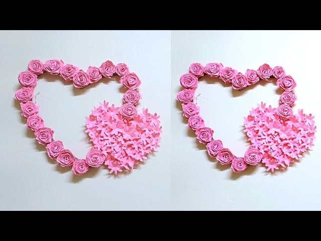 DIY- paper heart wall hanging craft ideas- Heart shape wall hanging- paper craft- paper flowers