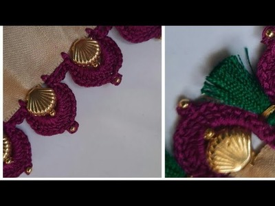 Shell beads saree kuchu design