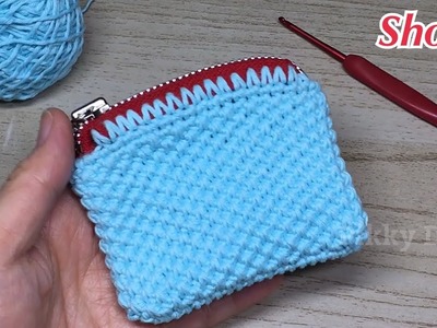 Shorts- Crochet purse bag with zipper easy pattern for beginner.