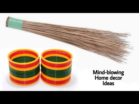 3 Superb Home Decor Ideas using Old Broom and Old Bangles - DIY Crafts - Waste material craft ideas