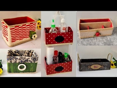 5 Easy DIY Organizer box Ideas from waste Cardboard boxes. 5 Cardboard boxes crafts for storage