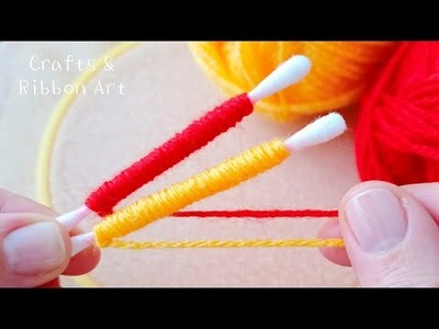 Amazing Trick with Cotton Bud - Super Easy Flower Craft Ideas with Wool - DIY Woolen Flowers