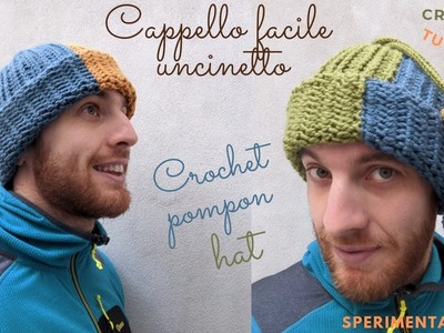 Cappello uncinetto facile in rilievo non lavorato in tondo - crochet pompon hat