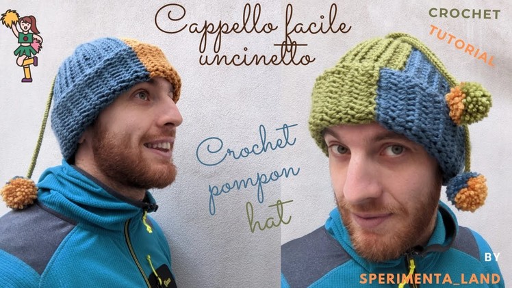 Cappello uncinetto facile in rilievo non lavorato in tondo - crochet pompon hat