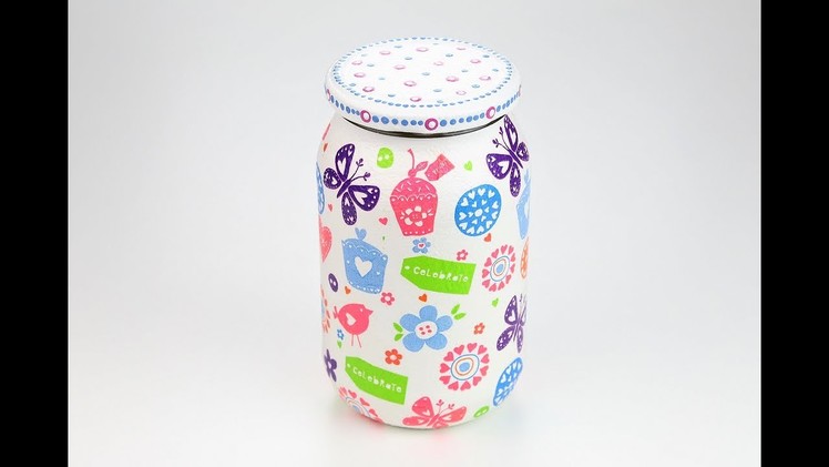 #decoupage How to paint & decorate glass jars - Decoupage tutorial DIY painted glass - diy jar gift