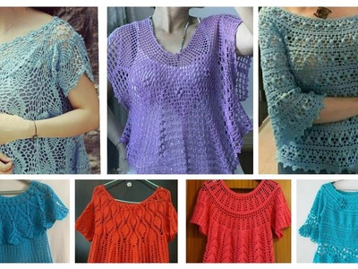 Designers Stylish hand knitted Fancy Cotton Crochet Pineapple pattern Beggie Top blouse for Women????