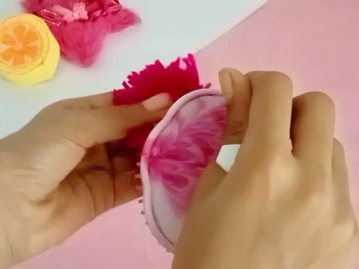DIY cute pom pom keychain. how to make pom pom keychain. keychain idea.ninu cute craft.