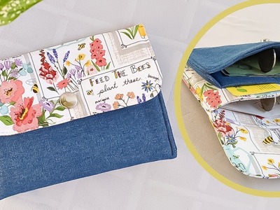 DIY Easy and Simple Denim and Floral Wallet with Card Slots | Old Jeans Idea | Wallet Tutorial