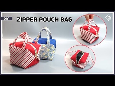 DIY How to Make a Mini Caramel Pouch Bag. zipper pouch. sewing tutorial  [Tendersmile Handmade]