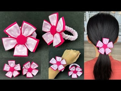 Flower Bow Scrunchies . DIY Flower Scrunchies. How to make Fabric Scrunchies Sewing Tutorial.