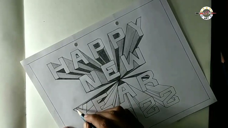 Happy New Year 2022 3d Art | How to draw 3d Happy New Year |