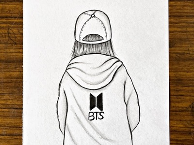How to draw a girl with cap step by step | Girl with BTS hoodie drawing | Easy drawing for beginners