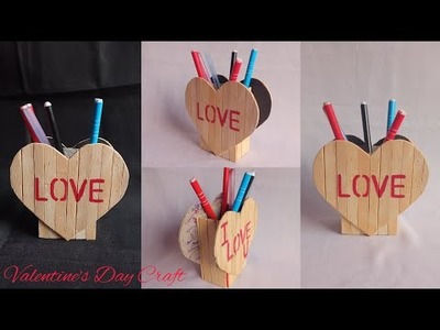 Popsicle Stick Craft For Valentine's Day | Pen Stand | NK Creation Noorjahan