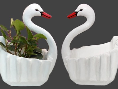 Swan Pot Cement Planter at Home Making Old Towels. Cement craft ideas