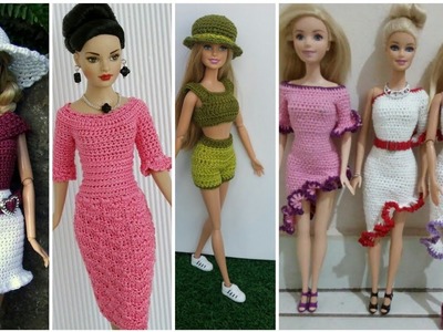 Very attractive crochet Barbie's modern version of one piece & two piece dresses #crochetdollsdress