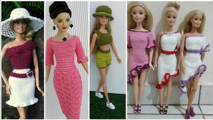 Very attractive crochet Barbie's modern version of one piece & two piece dresses #crochetdollsdress