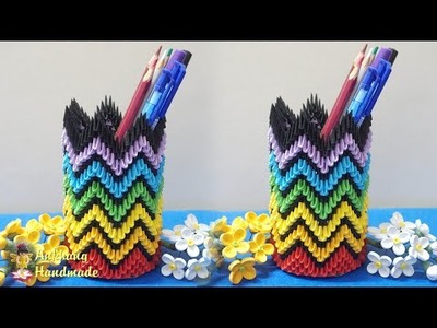 3d origami rainbow pen holder tutorial | DIY paper pen holder tutorial