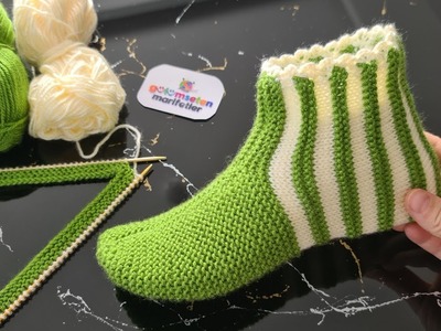 Beğenme Garantili✅Alt Tabanda Dikiş Yok❌İki şişle Bay Bayan Çorap Patik Modeli ✅How to knitting sock