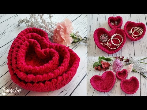 Crochet Heart Nesting Baskets