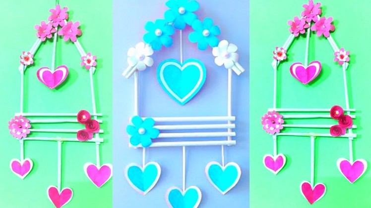 Heart & Flower Wall Hanging. How to make simple Paper craft Ideas. valentine's day room decor diy