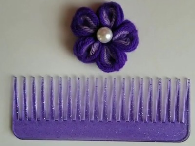How To Make Woolen Flower With Comb | EASY EMBROIDERY FLOWER TUTORIAL