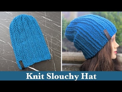 Knit Slouchy Hat on Straight or Circular Needles || How to Knit a Slouchy Hat on Circular Needles