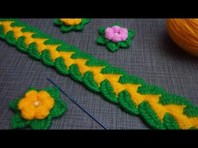 Leaf pattern #New toran patti design #Jhalar ki patti #Crochet pattern #woolen lace #HAND EMBROIDERY