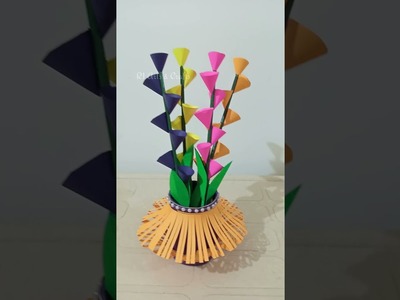 Paper Flower Vase Made With Paper ????| Flower Bouquet ???? | #shortsvideo #viral #viralvideo